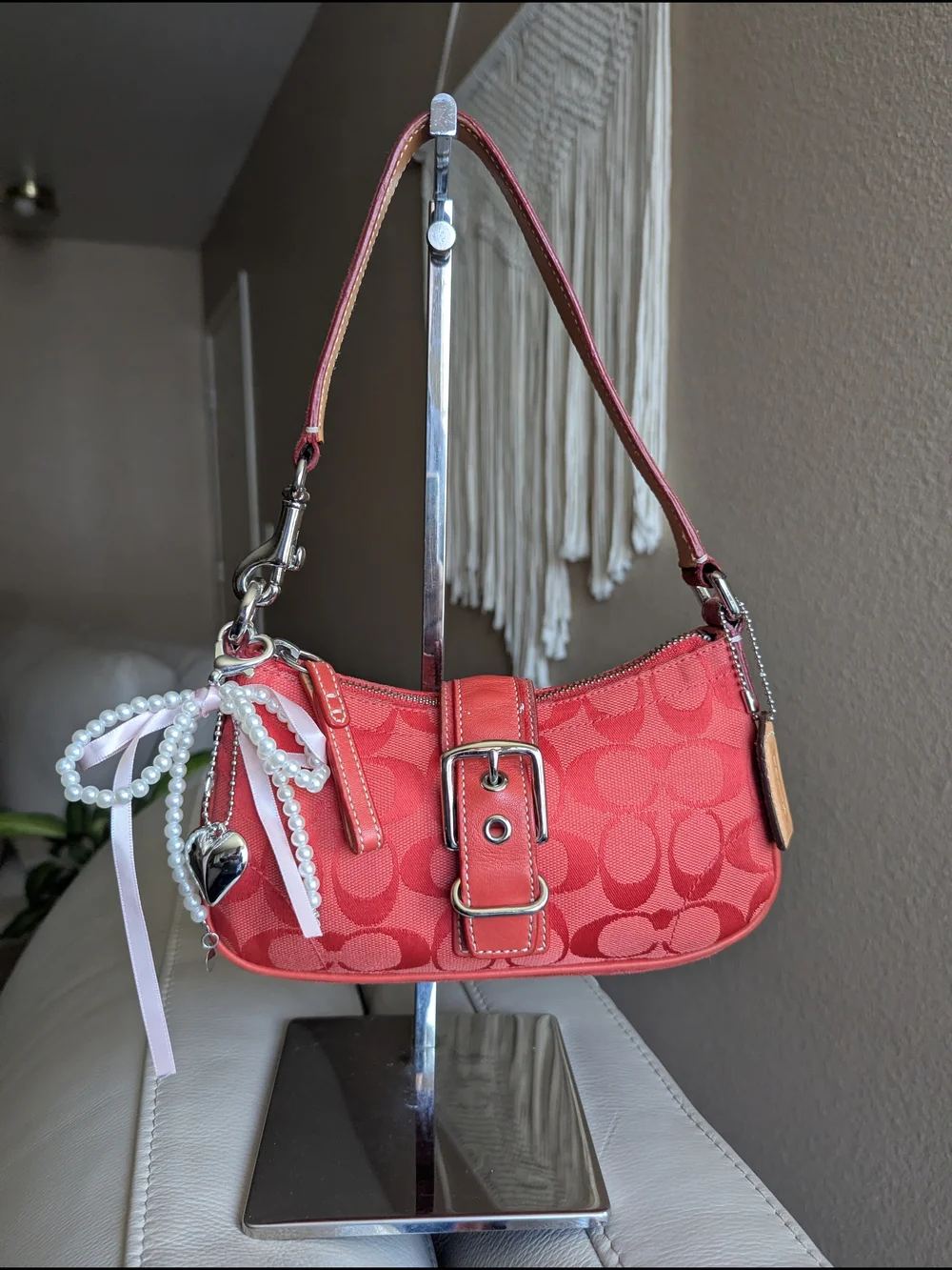 Coach Y2K Coral Red Demi Buckle Mini Shoulder Bag